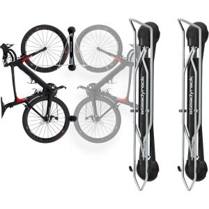 imageSteadyrack Bike Rack for Road Bikes  The Original Wall Mounted Vertical Bike Storage  Fits Narrow Tires  Space Saving Pivot Design  HeavyDuty Steel Rack for Indoor Garage Apartment or Home UseClassic 2 Pack  Chrome Plated
